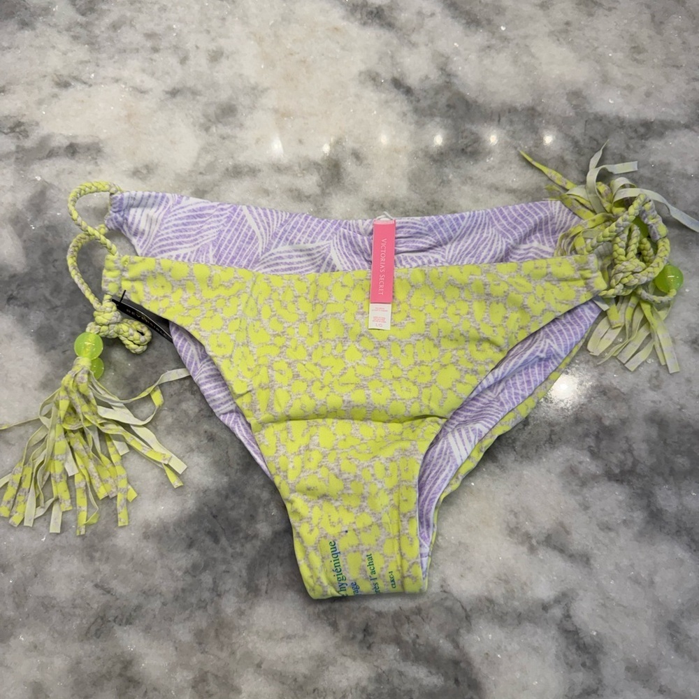 REVERSIBLE Victoria’s Secret Bottom Lime Lavender Tassel Beaded Euro Summer